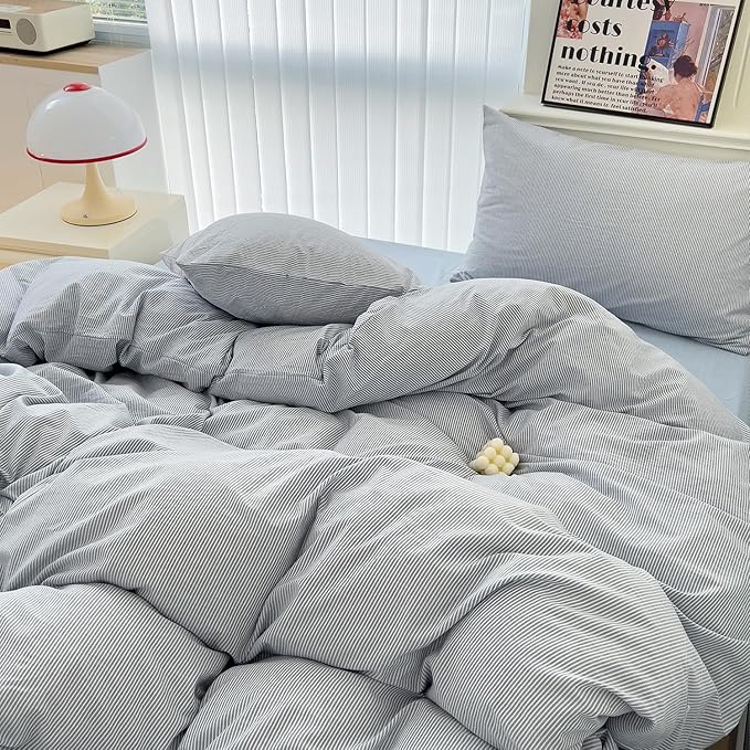 mixinni Blue Striped Duvet Cover Twin Size - Image 5