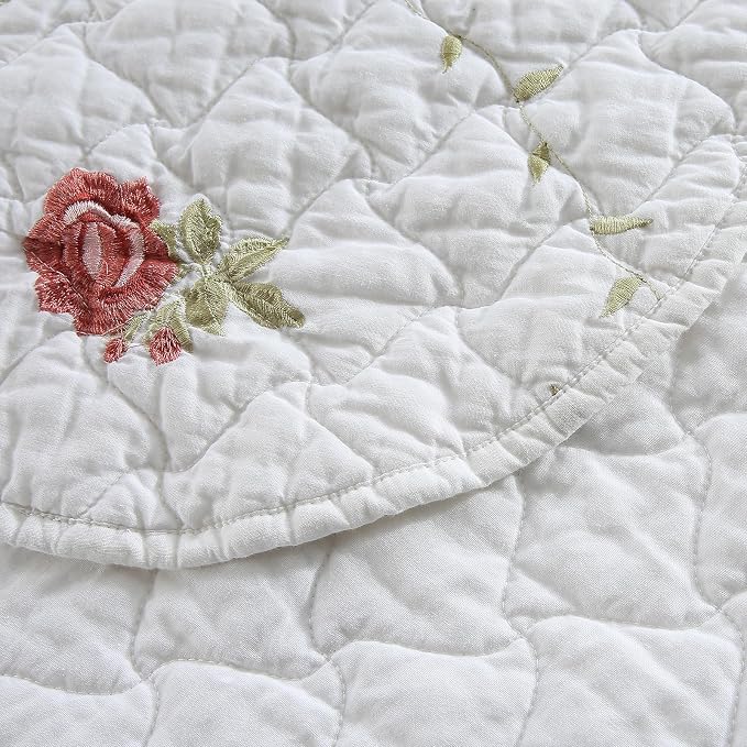 ROOMLIFE Quilt Set King Size 3D Floral Peony Embroidery Pattern 3-Piece Cotton - Image 8
