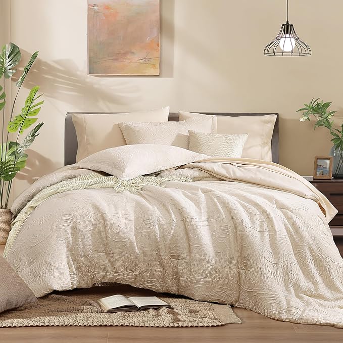 Monbix Full Size Comforter Set, Birch Marble Pattern Bedding Comforter by Monbix