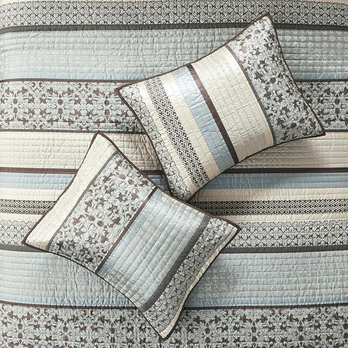 Madison Park Quilt Set Luxurious Jacquard Stripes Design - Image 5