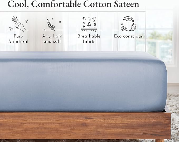 California Design Den Twin Fitted Sheet Only, Soft 100% Cotton Sateen, Durable - Image 6