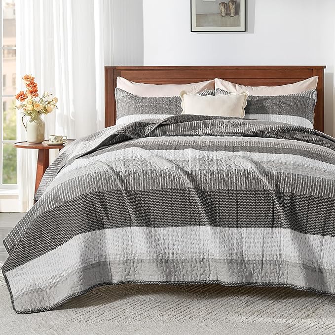 Andency King Size Quilt Set Dark Grey, 3 Pieces Summer Ultra Soft Lightweight by Andency