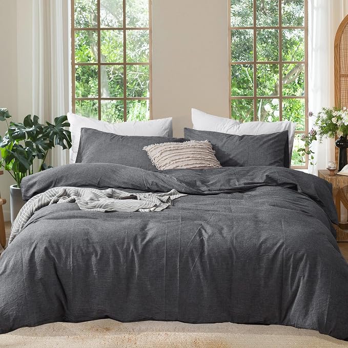 MooMee Bedding Duvet Cover Set 100% Washed Cotton Linen Like Textured - Image 2