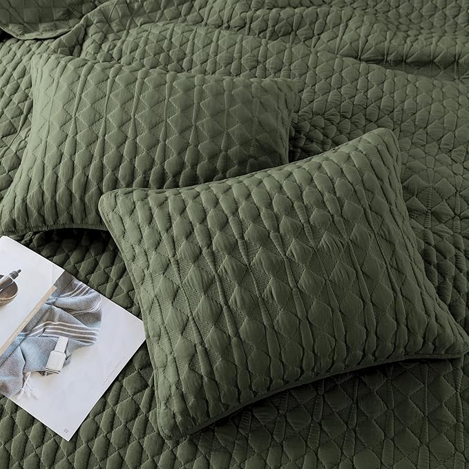 WDCOZY Olive Green Oversized California Cal King Size Quilt Bedding Set - Image 4