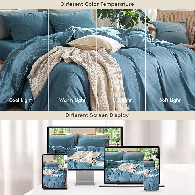 MooMee Bedding Duvet Cover Set 100% Washed Cotton Linen Like Textured - Image 7