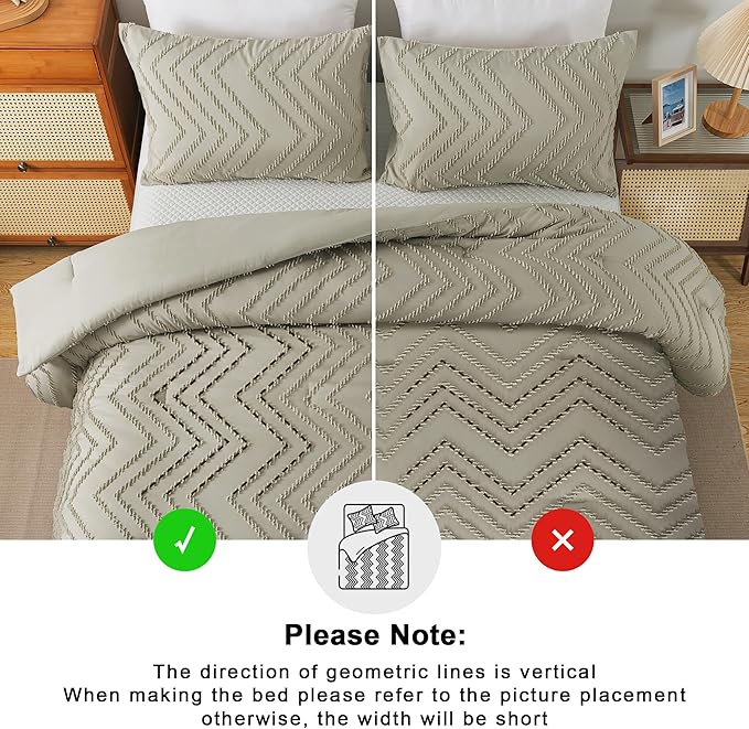 Andency Oatmeal Comforter Set Queen Size, Boho Soft Warm Tufted Bedding - Image 5