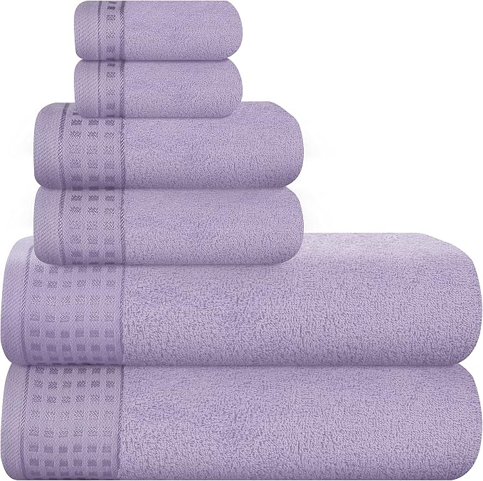 GLAMBURG 100% Cotton Ultra Soft 6 Pack Towel Set, Contains 2 Bath Towels 28x55 by GLAMBURG