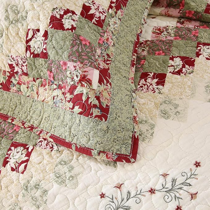 ROOMLIFE Quilt Set King Size 3D Floral Embroidery Pattern 3-Piece Cotton - Image 8