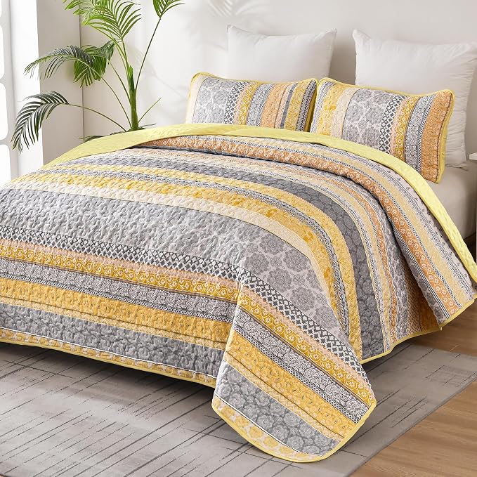 WONGS BEDDING Boho Quilt Set Queen Size, Lightweight Bedspread Coverlet Bedding - Image 2