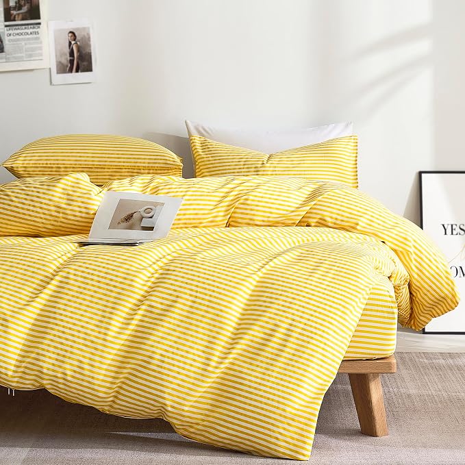 JELLYMONI 100% Natural Cotton 3pcs Striped Duvet Cover Sets, by JELLYMONI
