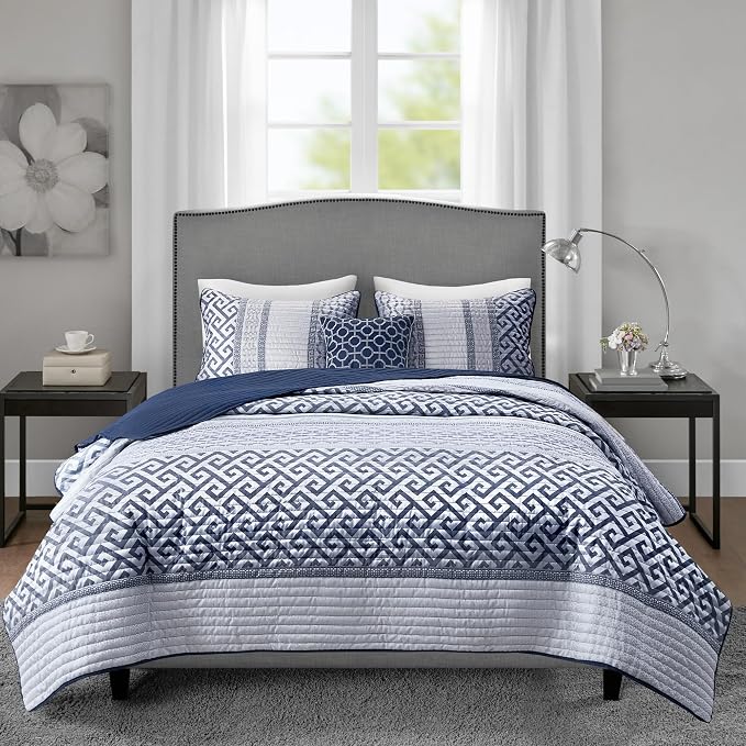 Madison Park Quilt Set Luxurious Jacquard Stripes Design - Image 13