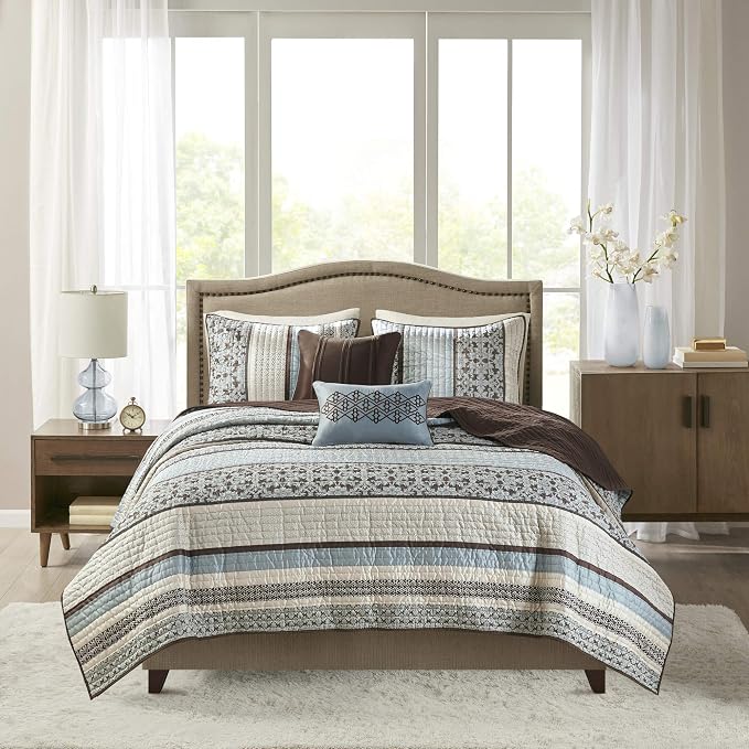 Madison Park Quilt Set Luxurious Jacquard Stripes Design - Image 3