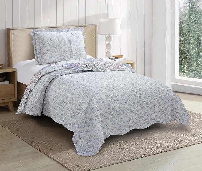 Brilliant Sunshine Roses Toile Quilt Set, 2-Piece Bedding Sets, Traditional - Image 2