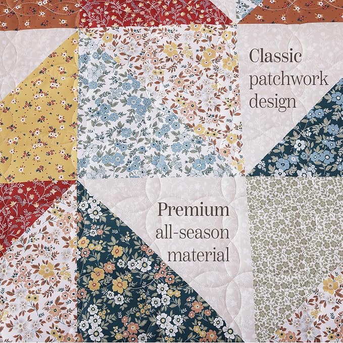 BLOOMHAVEN Quilt Set King Size, Patchwork Burnt Orange Floral Quilt Sets - Image 6