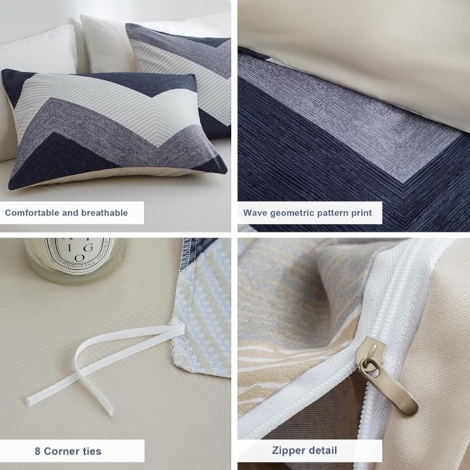 BOLINLIVING Wavy Striped Queen Duvet Cover Set, 3 Pieces Soft Breathable Single - Image 6