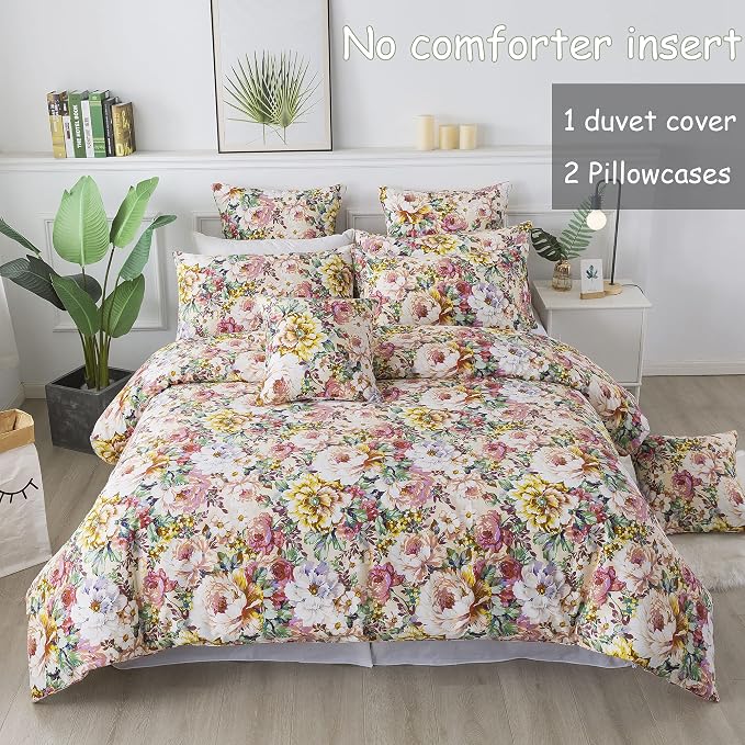 FADFAY Garden Floral Bedding Set Queen 100% Cotton 600 TC Shabby Vintage Duvet - Image 2
