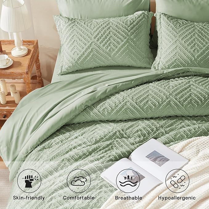 Zzlpp Queen Comforter Set 7 pieces, Sage Green Tufted Bed in a Bag - Image 3