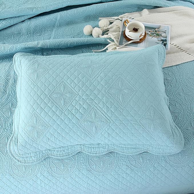 ROOMLIFE Quilt Set Full Size 3D Floral Embroidery Pattern 3-Piece Cotton - Image 6