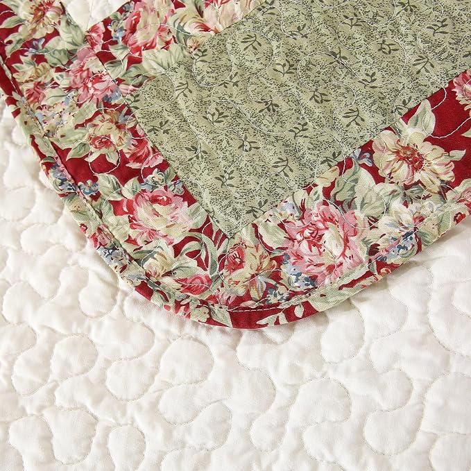 ROOMLIFE Quilt Set King Size 3D Floral Embroidery Pattern 3-Piece Cotton - Image 9