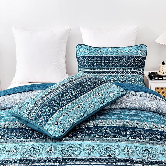 WONGS BEDDING Boho King Quilt Set, Lightweight Microfiber Bed Decor Bedspread - Image 5