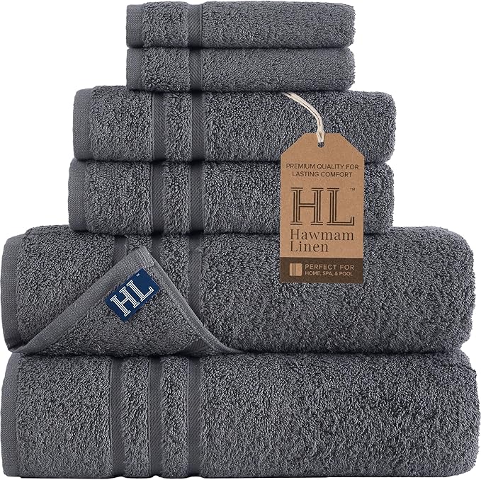 Hawmam Linen Grey 6 Piece Bath Towels Set by HawmamLinen