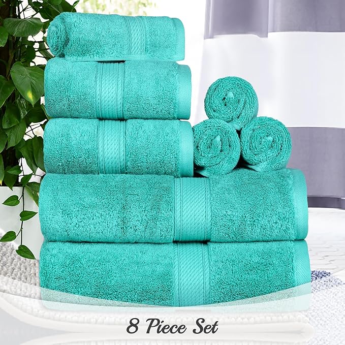SUPERIOR Egyptian Cotton Pile 8 Piece Towel Set, Includes 2 Bath, 2 Hand - Image 3