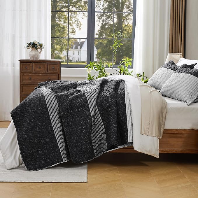 Andency King Size Quilt Set Black and White, 3 Pieces Grey Ultra Soft - Image 5