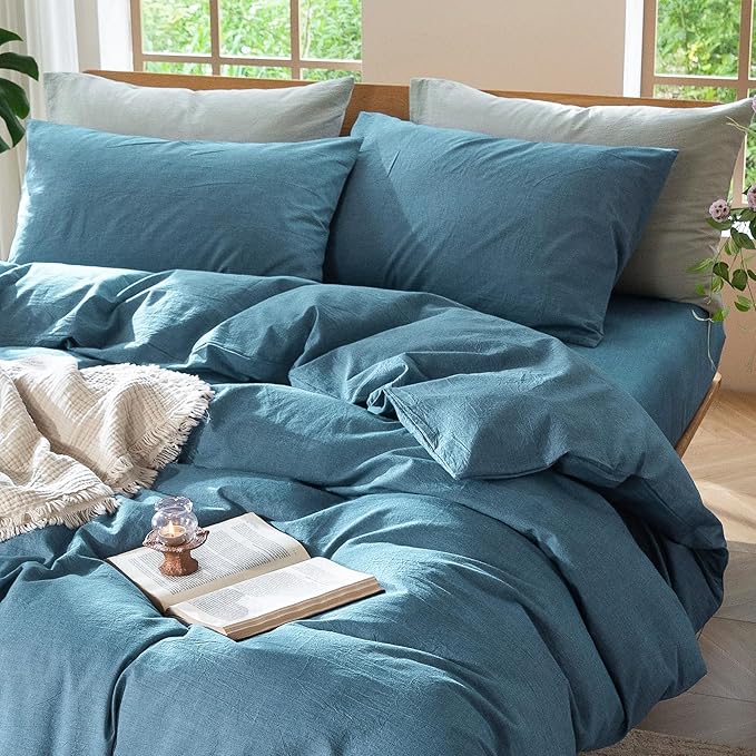 MooMee Bedding Duvet Cover Set 100% Washed Cotton Linen Like Textured - Image 6