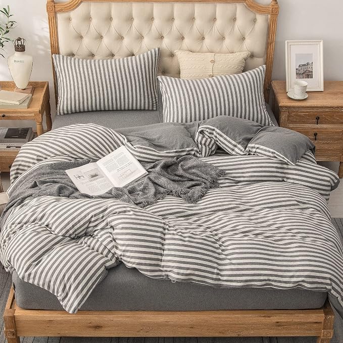 PURE ERA Jersey Knit Duvet Cover Set 100% T-Shirt Heather Cotton Super Soft - Image 3