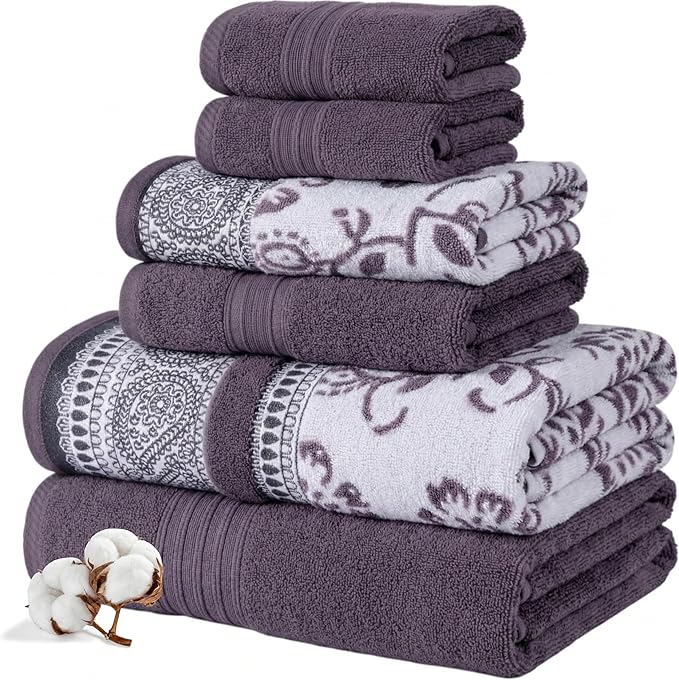 Modern Threads Floral Trail 6-Piece 100% Cotton Towel Set – Reversible Yarn by ModernThreads