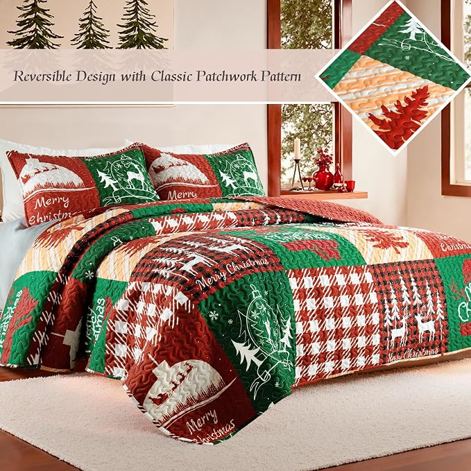 Whale Flotilla Christmas Quilt Twin Size, Soft Boho Patchwork Bedspreads - Image 2