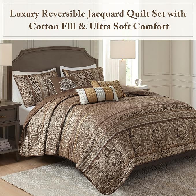 Madison Park Quilt Traditional Damask Design All Season, Lightweight Coverlet - Image 2