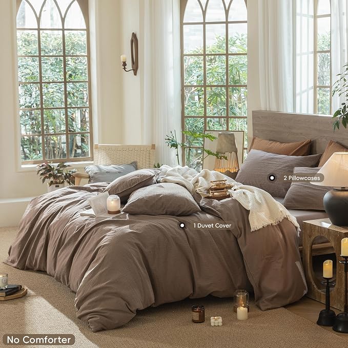MooMee Wavy Striped Duvet Cover Set 100% Washed Cotton Linen Like Textured - Image 2