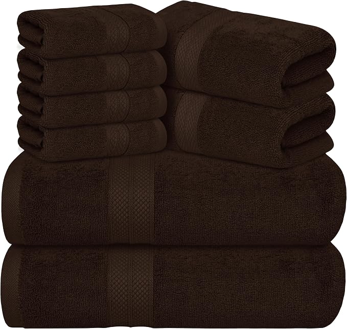 Avalon Towels Luxury 8 Piece Chocolate Towels Set, 2 Bath Towels, 2 Hand Towels by AvalonTowels