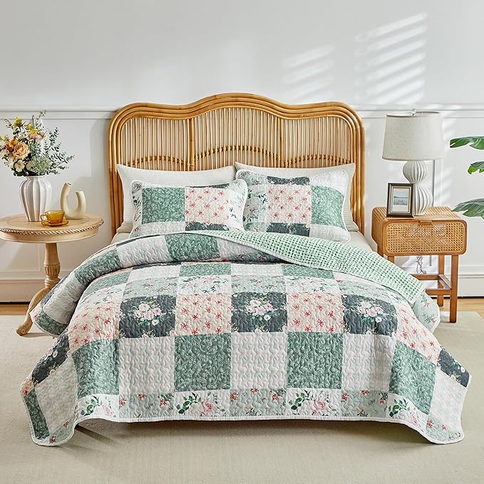 Joyreap 2 Pieces Floral Patchwork Quilt Set Twin, Soft n Cozy Microfiber Quilt by Joyreap