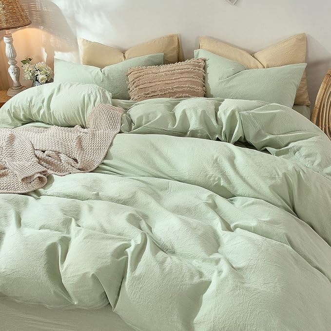 MooMee Bedding Duvet Cover Set 100% Washed Cotton Linen Like Textured - Image 5