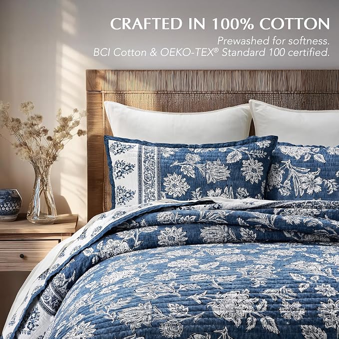 EverGrace Cotton Quilt Set King Size, 100% Cotton Reversible Lightweight - Image 3