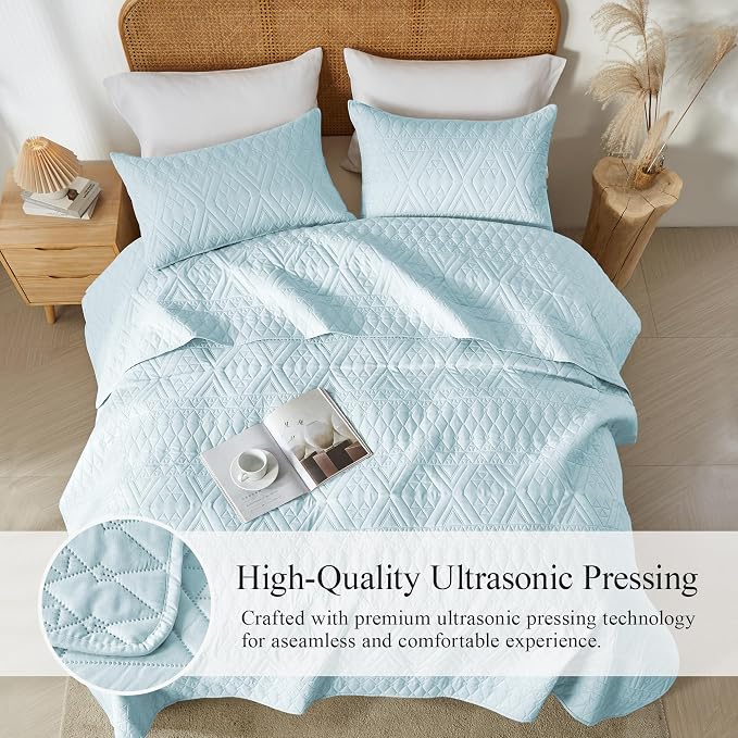 akkialla King/Cal King Size Quilt Bedding Set, Sky Blue Lightweight Microfiber - Image 5
