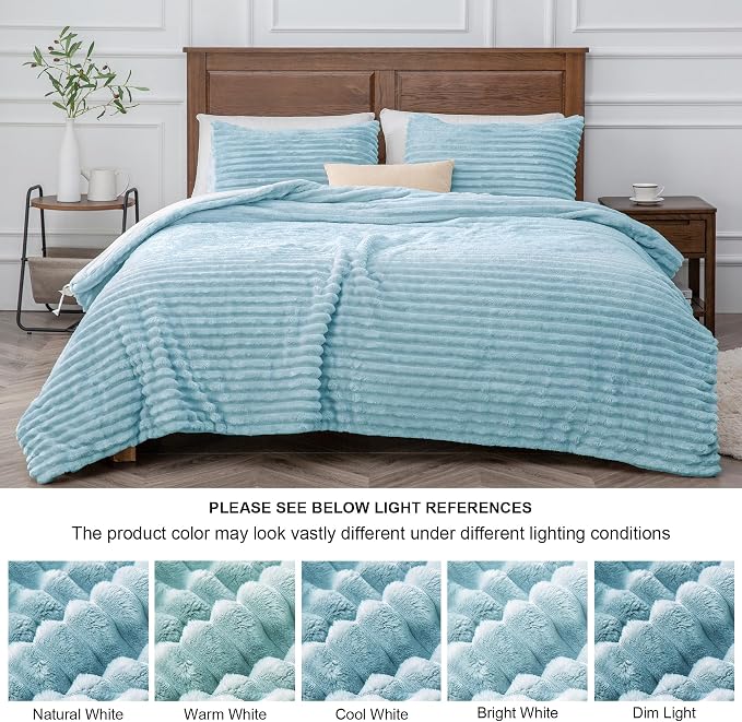 BEDELITE Fleece King Comforter Set -Super Soft & Warm Fluffy Light Blue Bedding - Image 8