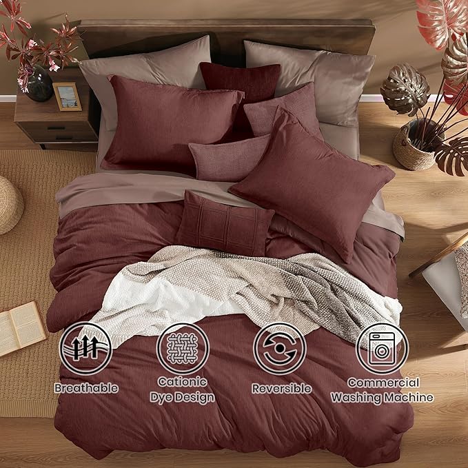 Monbix Full Size Comforter Set, Dark Red Bedding Comforter - Image 2