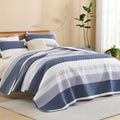 Litanika Quilt Queen Size Mineral Blue, Stripe Patchwork Summer Bedspread by Litanika