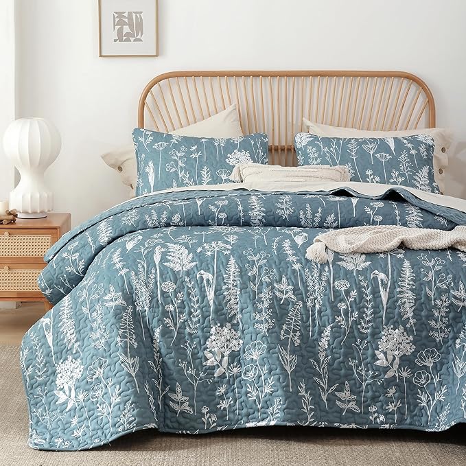 JANZAA Quilts Queen Size Bed Spread Botanical 3 Pieces Quilts Queen Size Sets - Image 4
