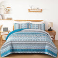 WONGS BEDDING Boho Quilt Set Queen Size, Teal Blue Bohemian 3 Pieces Quilt Sets by WONGSBEDDING