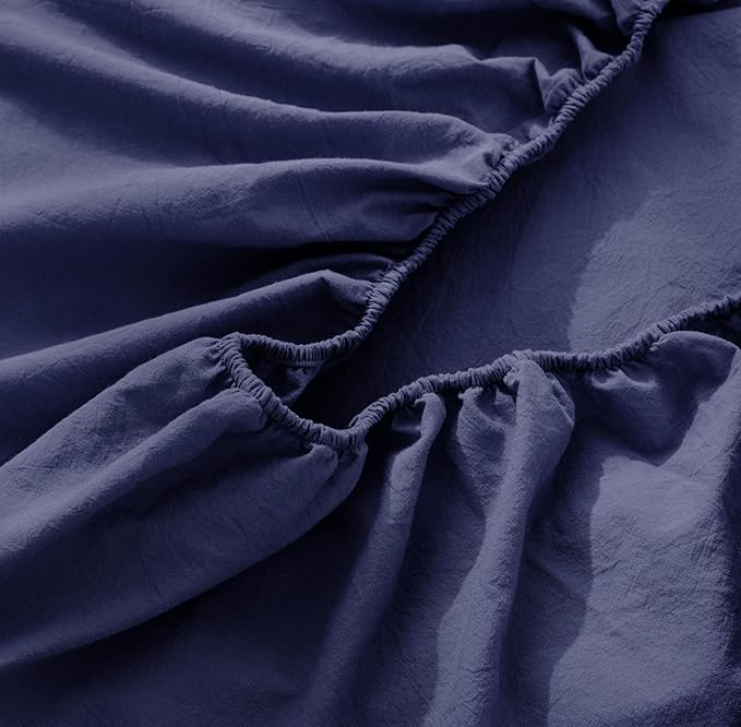 MooMee Fitted Bottom Sheet Only 100% Washed Cotton Linen Like Textured - Image 5
