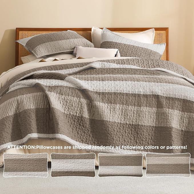Litanika Quilt King Size Hazel, Stripe Patchwork Summer Bedspread Coverlet 3 - Image 5