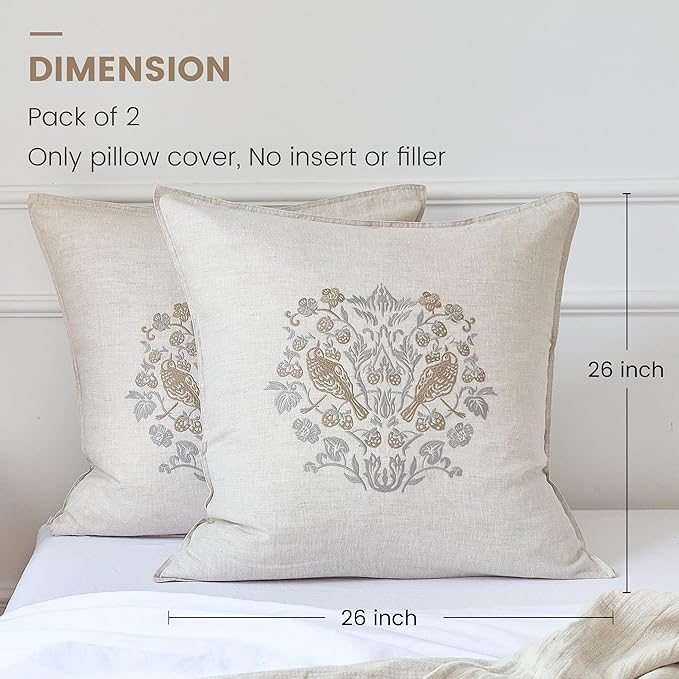 Simple&Opulence 100% Linen Euro Shams 26'' x 26'' Pack of 2, Embroidery - Image 5