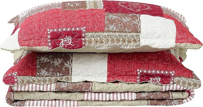 Brilliant Sunshine BurgundyHeart Love, Floral and Lace Patchwork, 3-Piece Quilt - Image 7