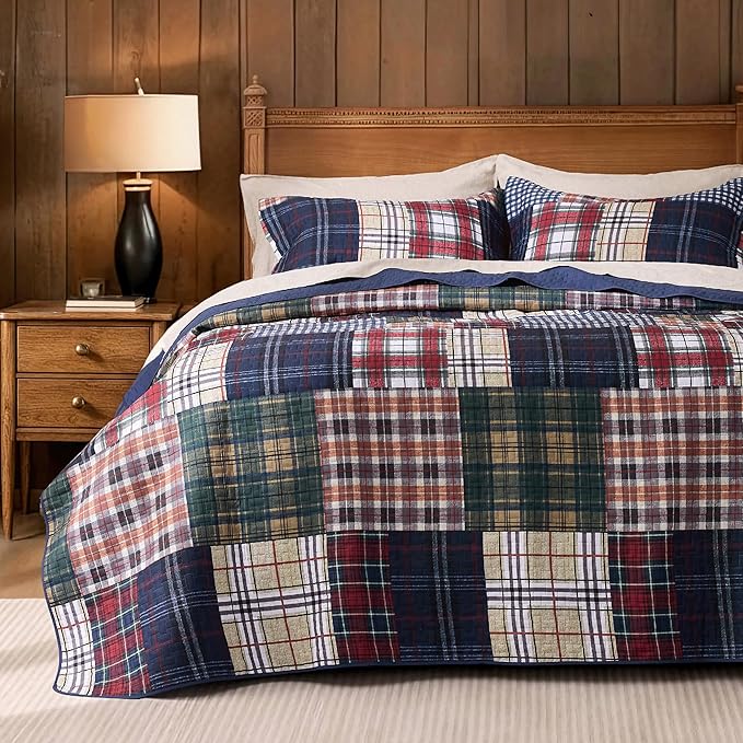 PPOLCA Patchwork Queen Quilt Bedding Set, Plaid Lightweight Reversible by PPOLCA