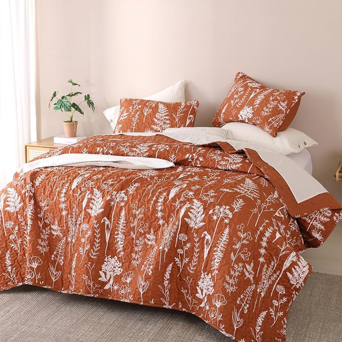 JANZAA Terracotta Bed Spread Boho Quilt by JANZAA