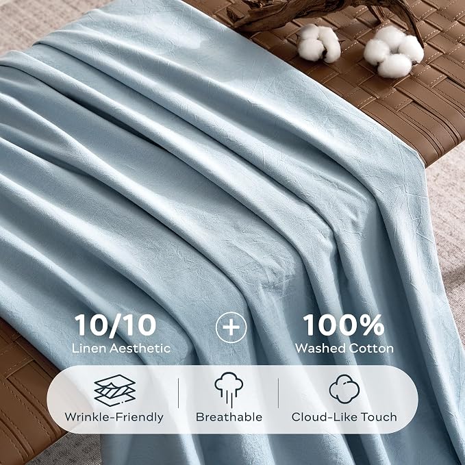 JELLYMONI 100% Washed Cotton Duvet Cover King – Soft, Breathable Linen-Look - Image 3